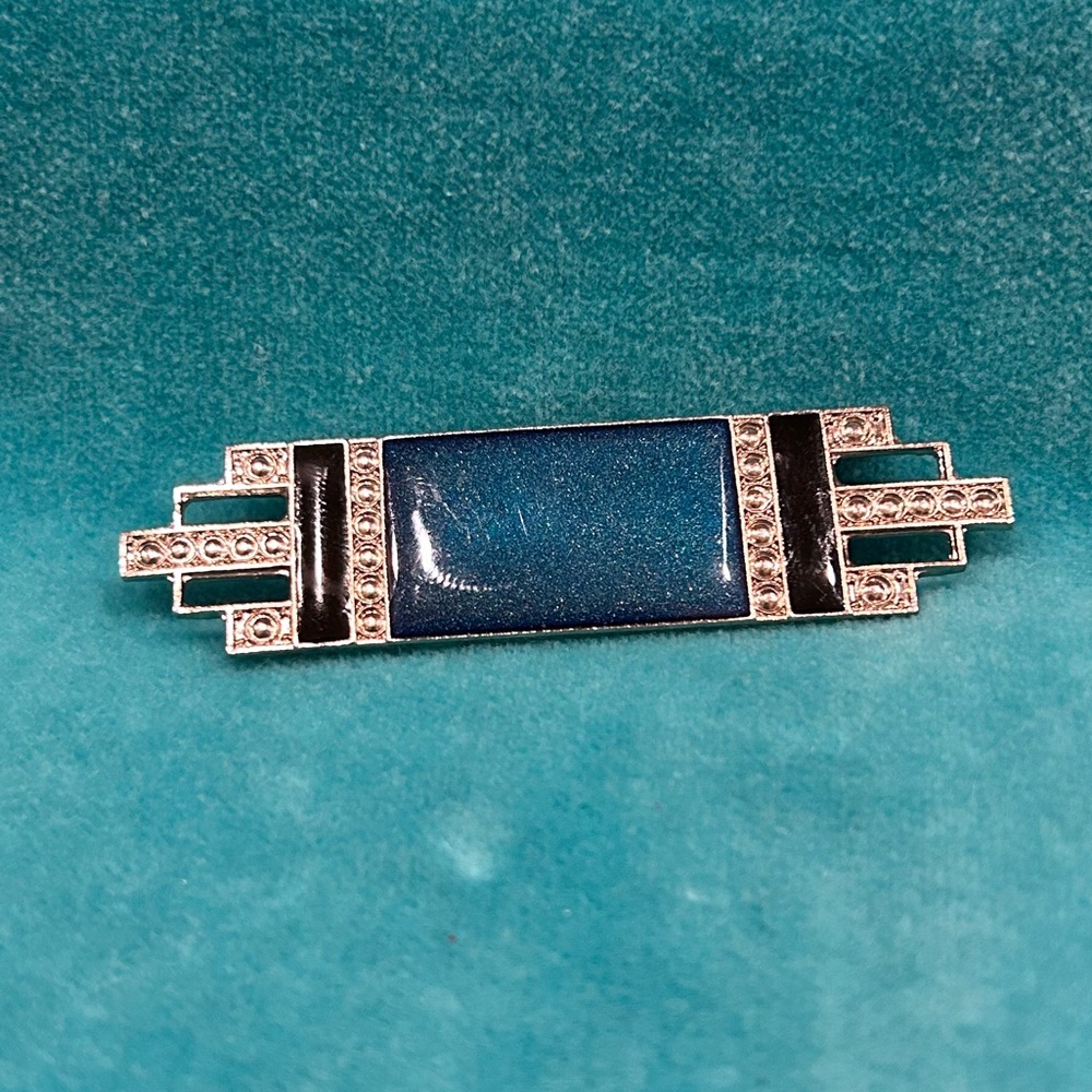 🔷HP🔹Pin with Blue & black Inlay on Silver - Picture 2 of 8